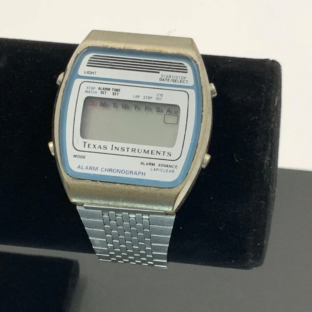 Vintage Texas Instruments Alarm Chronograph Digital Watch Silver Tone for Parts